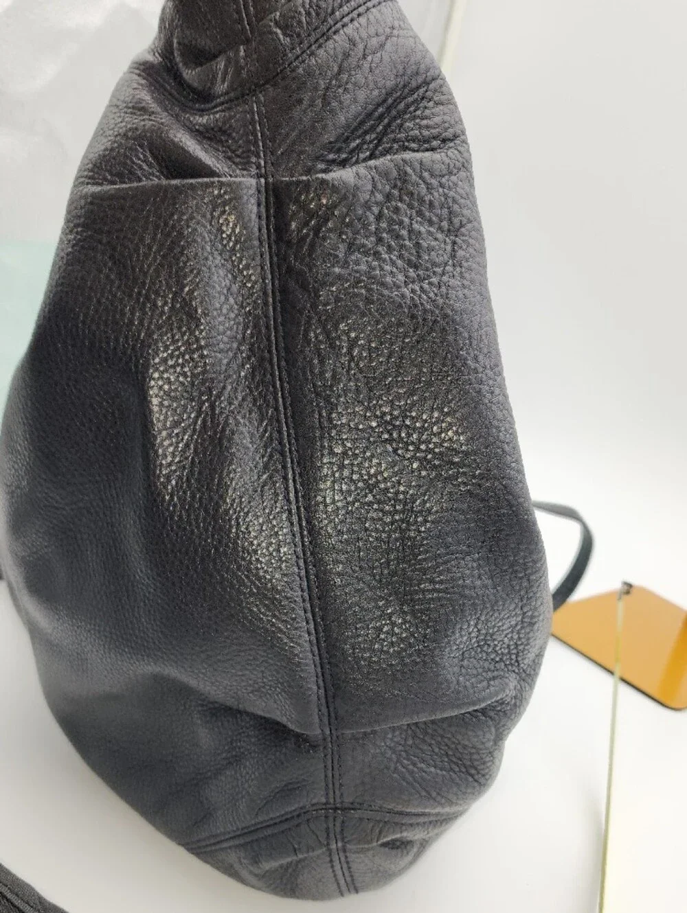 Michael Kors Black Leather Drawstring Shoulder Bag with Gold Hardware